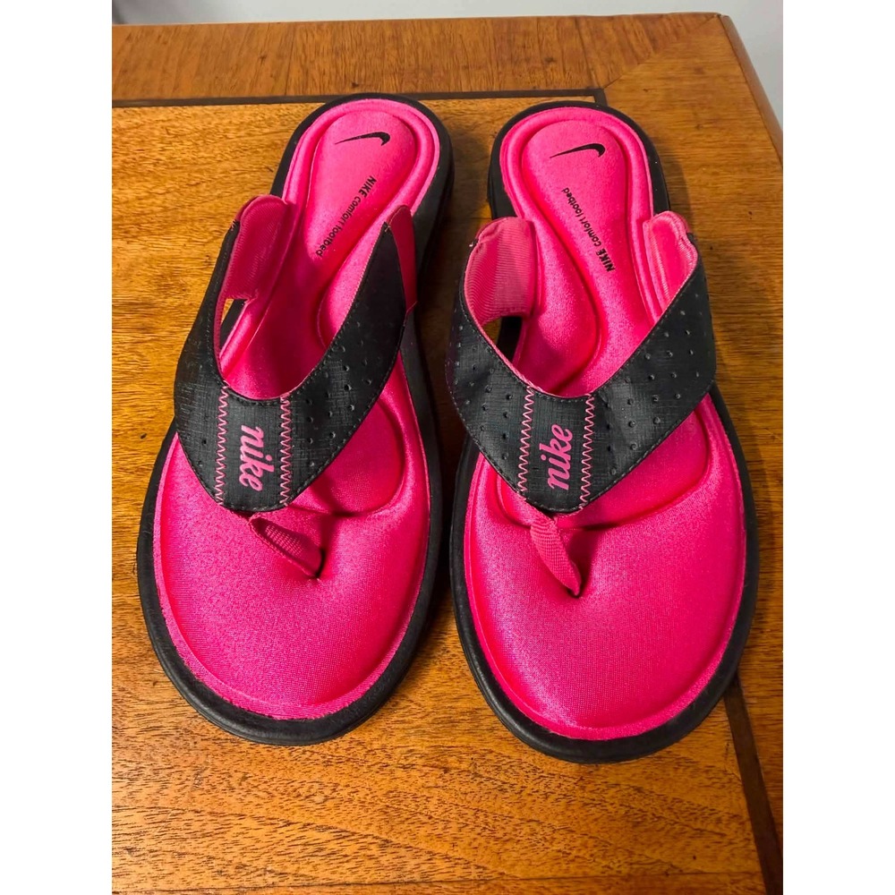 Nike Womens 9 Pink Black Comfort Footbed Flip Flop Sandals Slides Sporty Casual